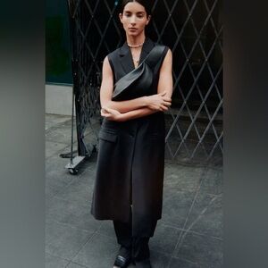 COS Longline Tailored Waistcoat Black Wool Sleeveless Jacket Coat Vest Size 8